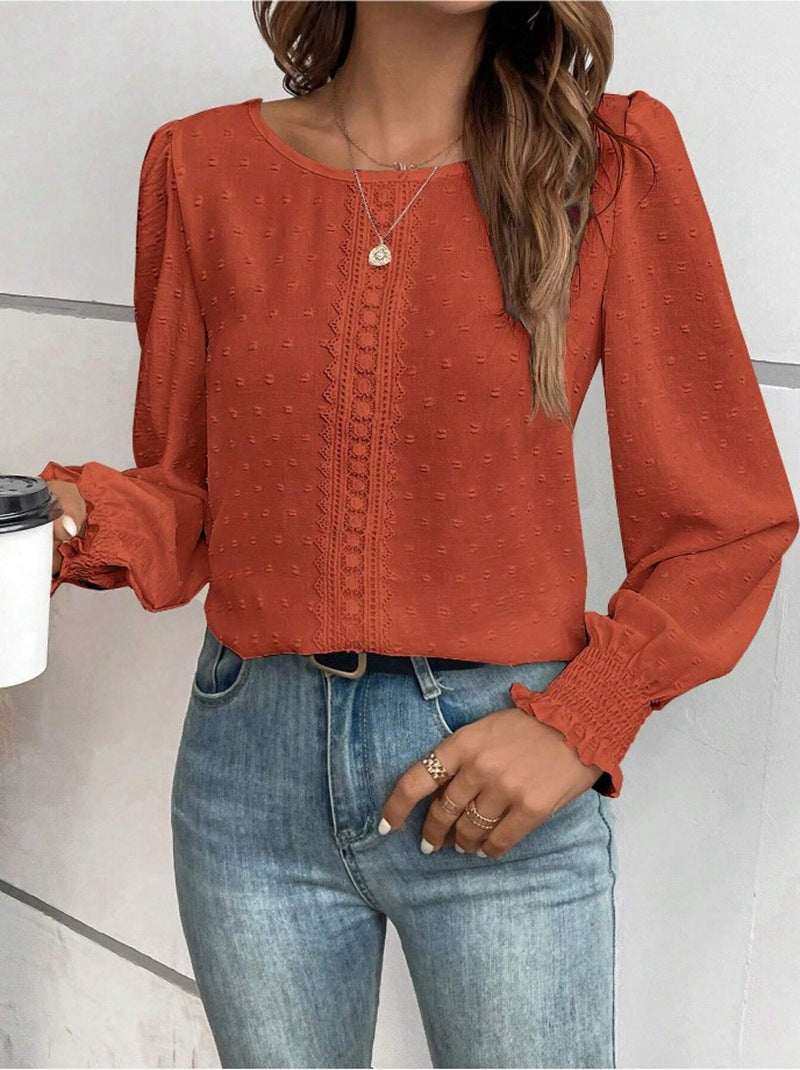 Damen luftige Bluse mit feinem Stickmuster Drune