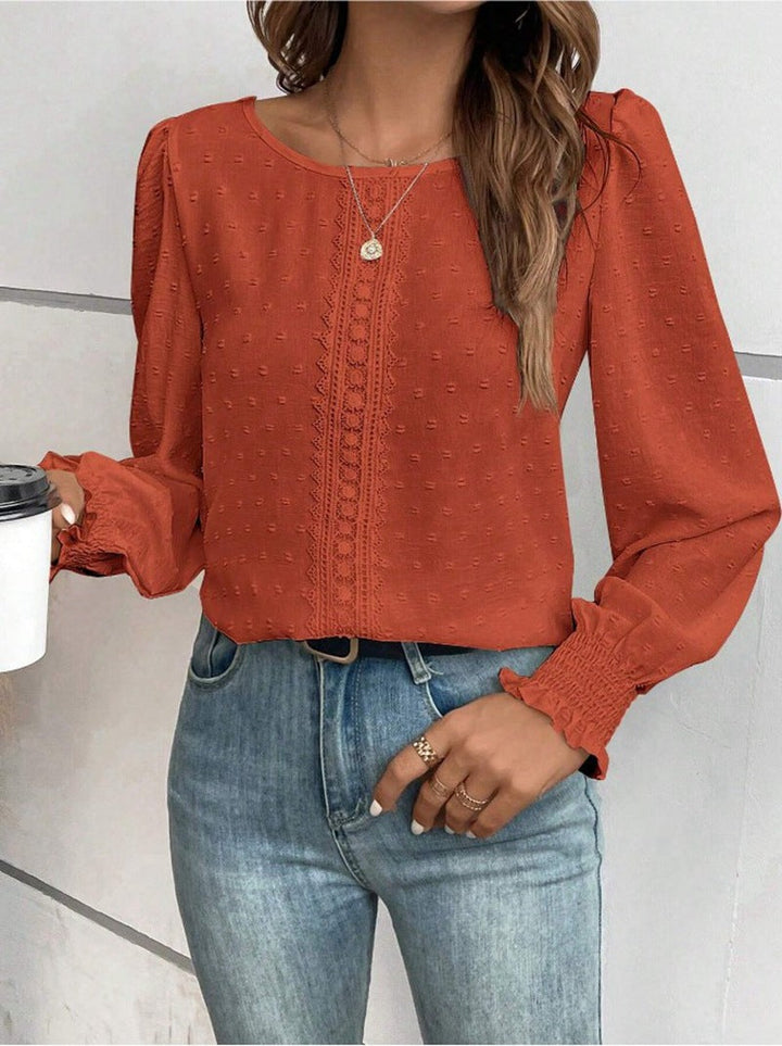 Damen luftige Bluse mit feinem Stickmuster Drune