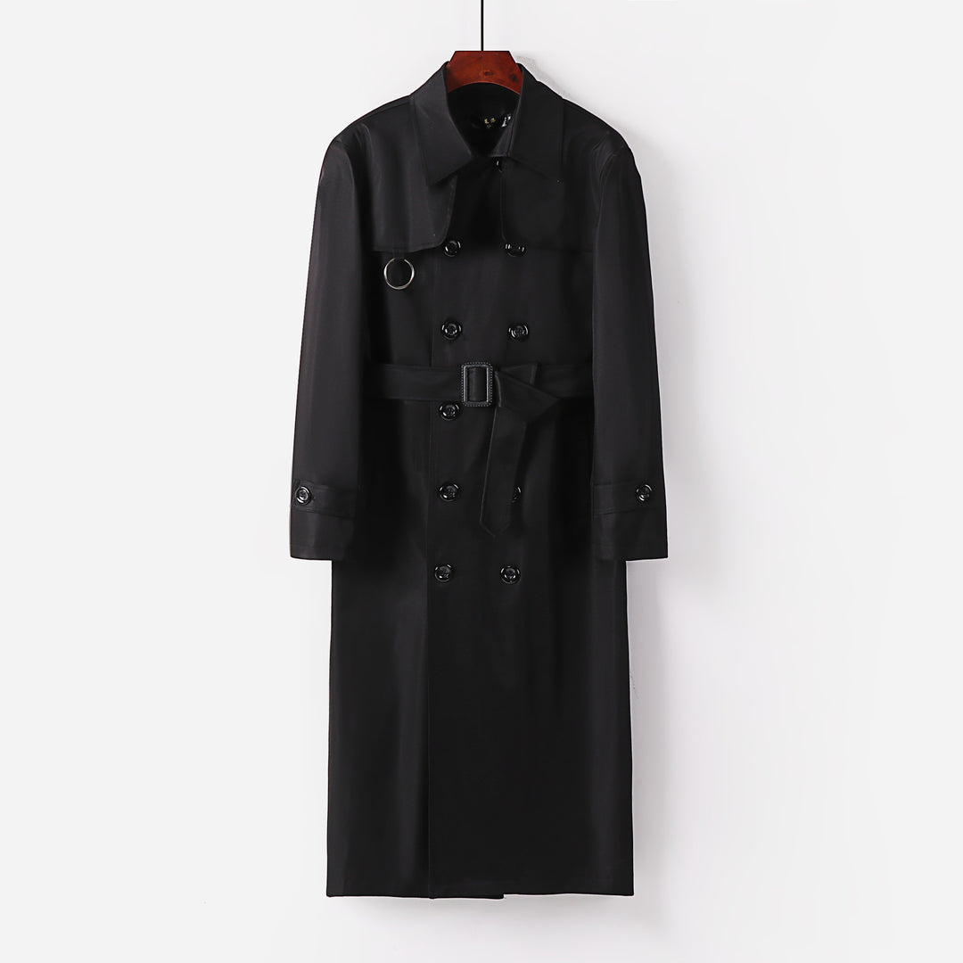 Herren Wasserabweisender Doppelreihiger Trenchcoat mit Bindegürtel und Cape-Detail Drune