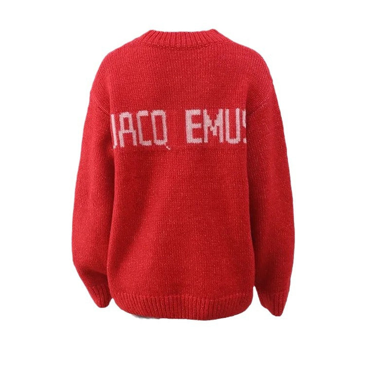 Damen Gemütlicher Strickpullover mit auffälligem Schriftzug Drune