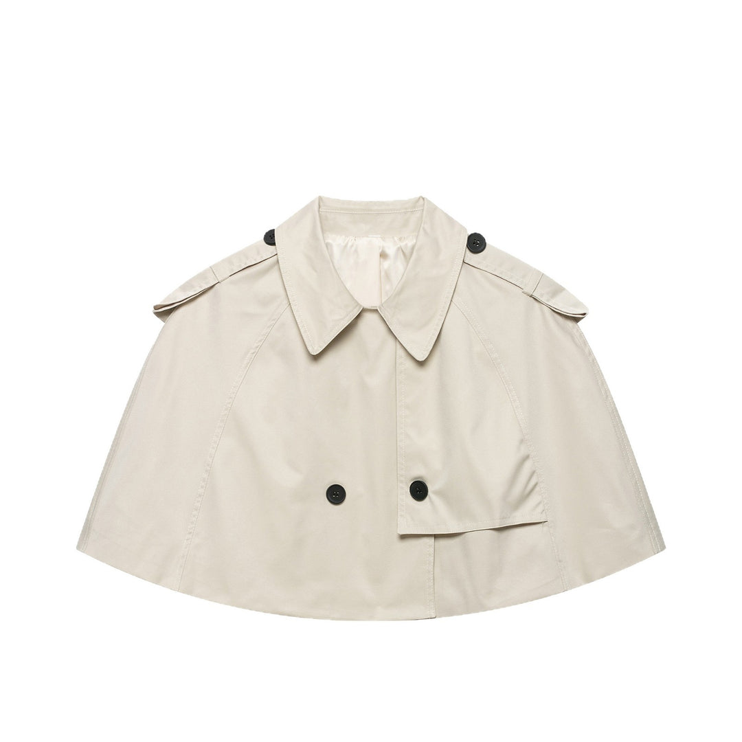 Damen Cropped Cape-Trench mit doppelreihiger Knopfleiste und Schulterklappen Drune