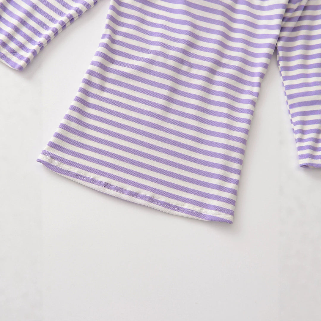 Damen Gestreiftes Langarmshirt mit tiefem Rundhalsausschnitt und Zierschleife Drune