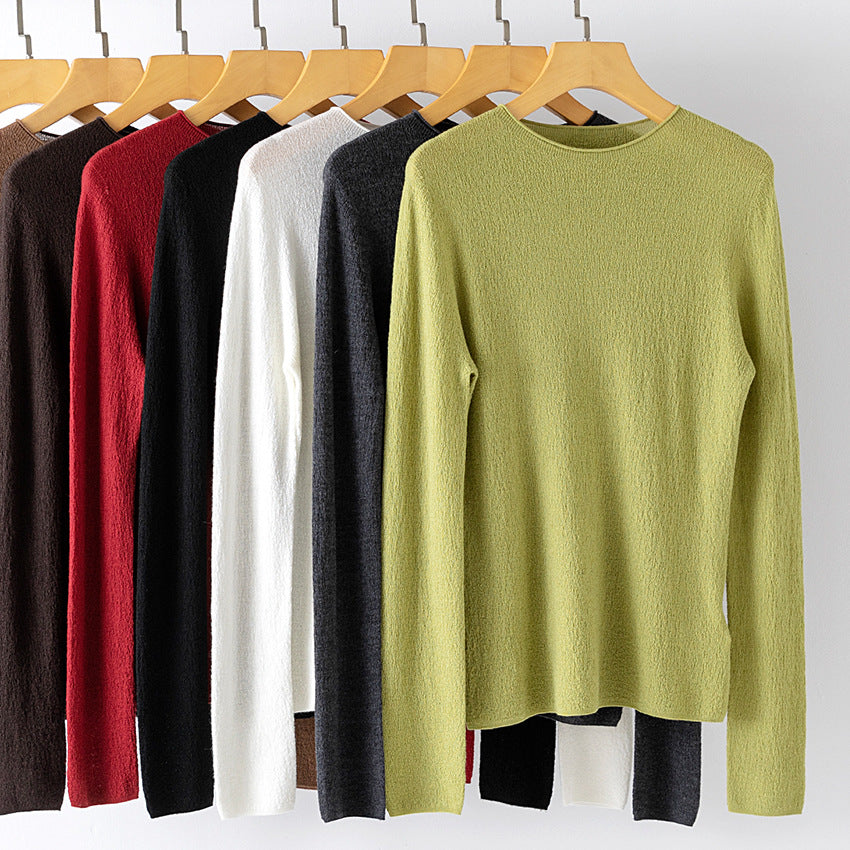 Damen Leichter strukturierter Langarm-Strickpullover mit Rundhals und feiner Crinkle-Optik Drune