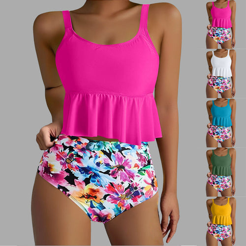 Damen Tankini-Set mit floralen Akzenten und Rüschen Drune