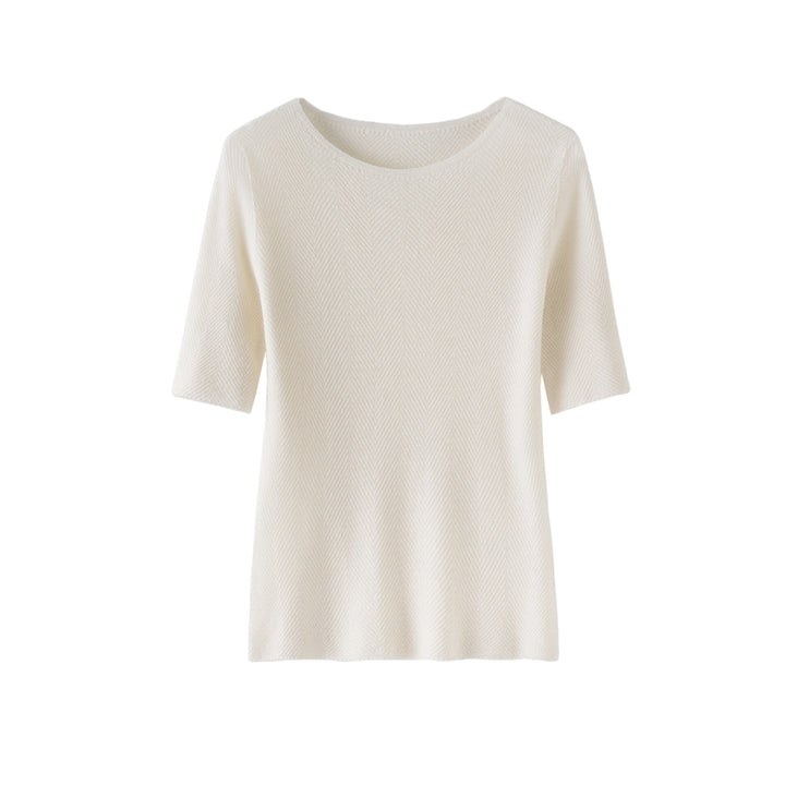 Damen Lockeres Feinstrick-Tunika-Shirt mit U-Boot-Ausschnitt und Fischgrätstruktur Drune