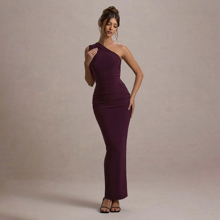 Damen schulterfreies Maxikleid mit Rüschendetails und figurbetonter Silhouette Drune