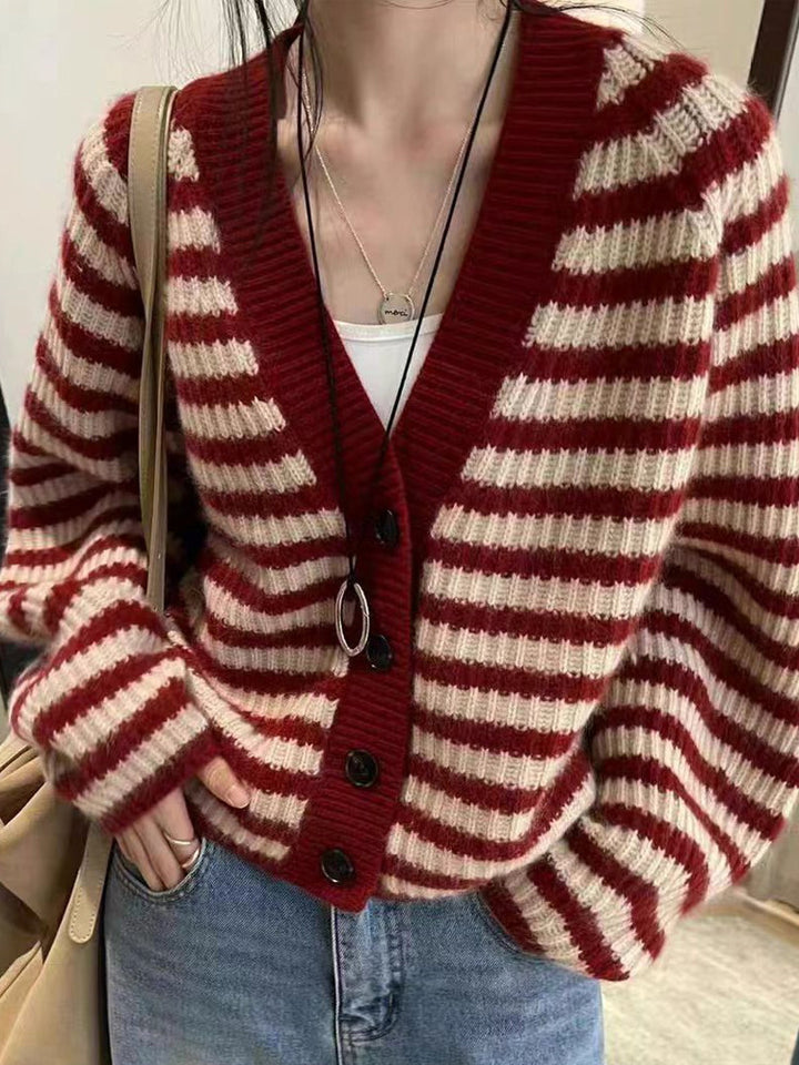 Damen gestreifter Strickcardigan Drune