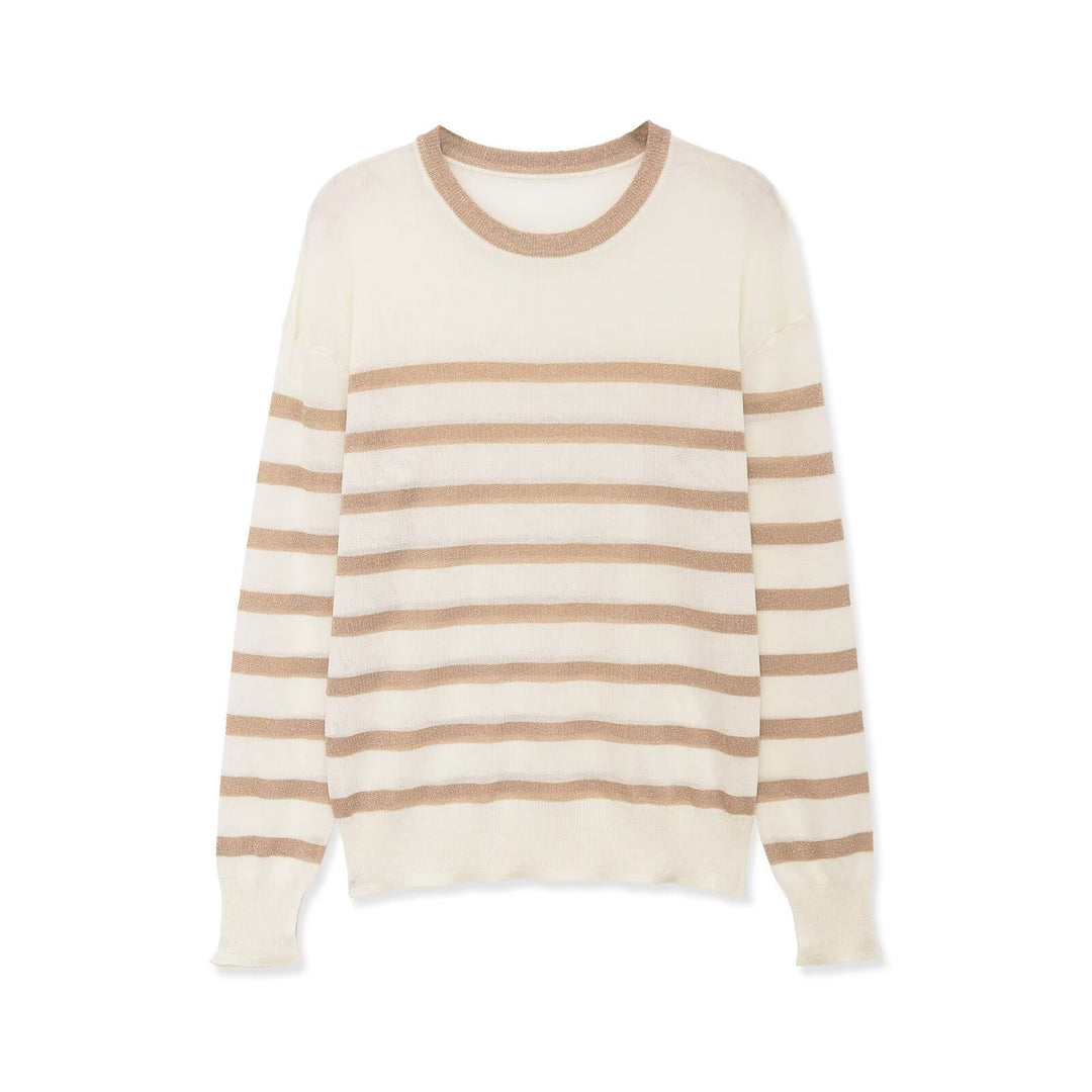 Damen Feinstrickpullover mit Lurex-Streifen und Rundhalsausschnitt Drune