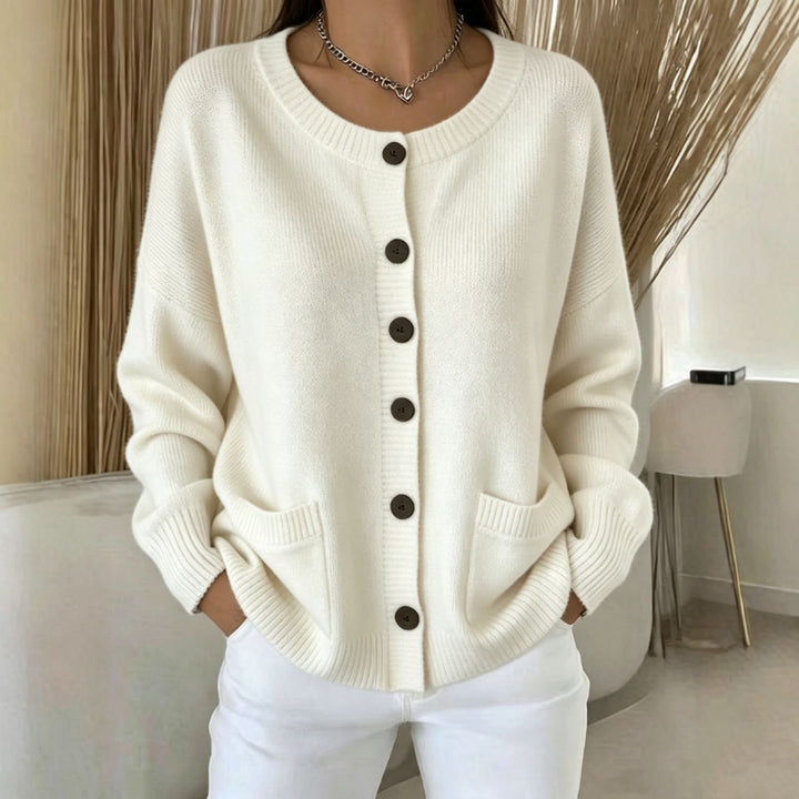 Damen Knopf-Cardigan mit Rundhals, aufgesetzten Taschen und Raglanärmeln Drune