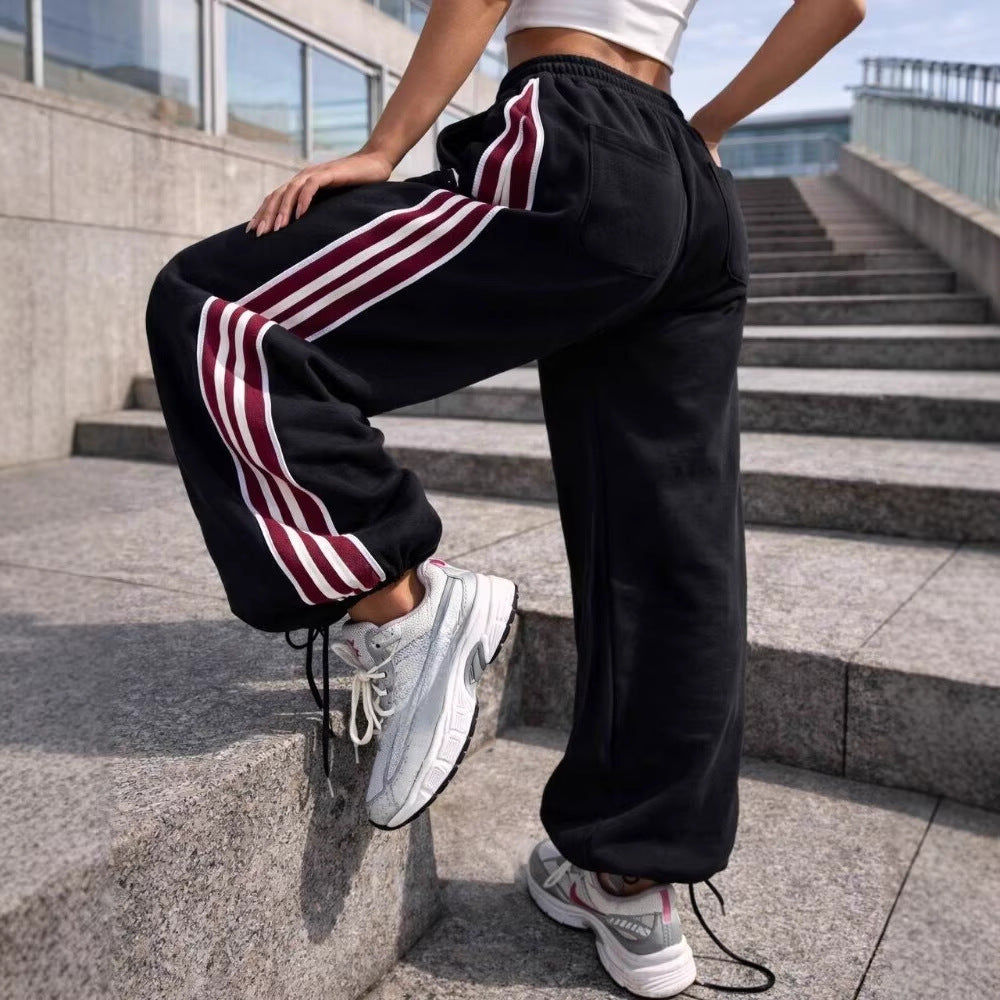 Damen Sportliche Freizeithose mit seitlichen Streifen und elastischem Bund Drune