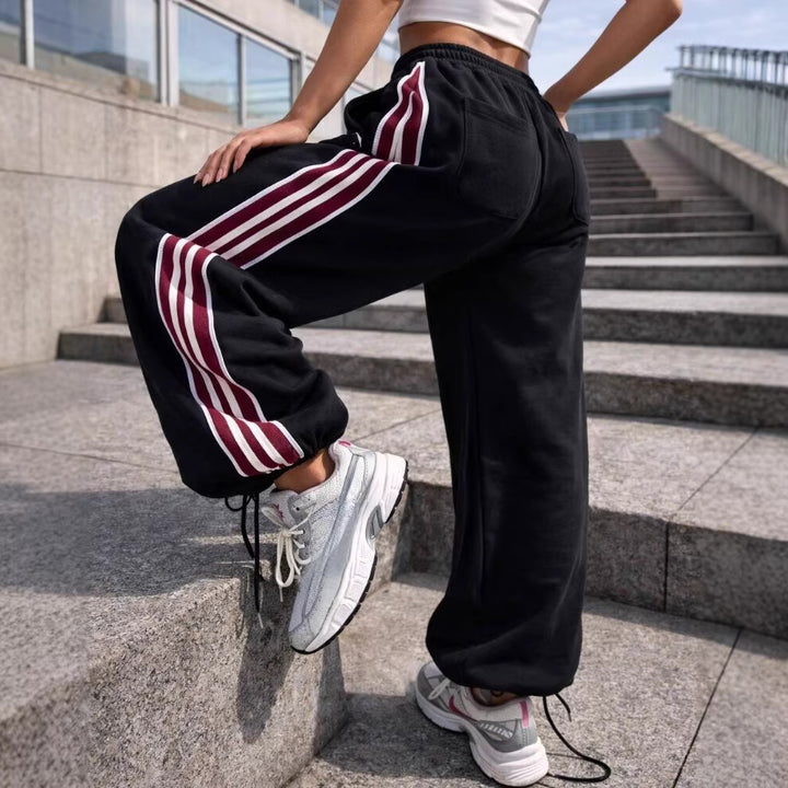 Damen Sportliche Freizeithose mit seitlichen Streifen und elastischem Bund Drune