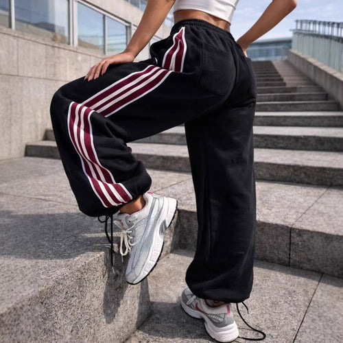 Damen Sportliche Freizeithose mit seitlichen Streifen und elastischem Bund Drune