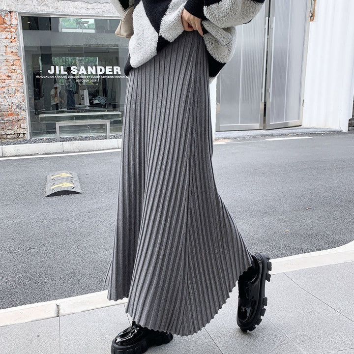 Damen Plissee Maxi-Rock mit eleganter Rippenstruktur Drune