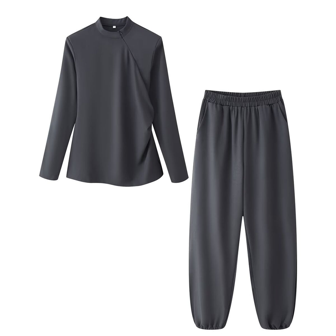 Damen Weite High‑Waist Jogginghose mit elastischem Bund, Eingrifftaschen und gerafften Beinabschlüssen Drune