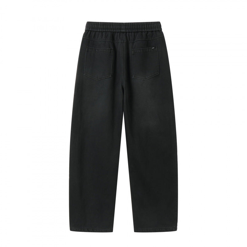 Unisex Weite Denim-Hose mit elastischem Bund, Tunnelzug und fünf Taschen Drune