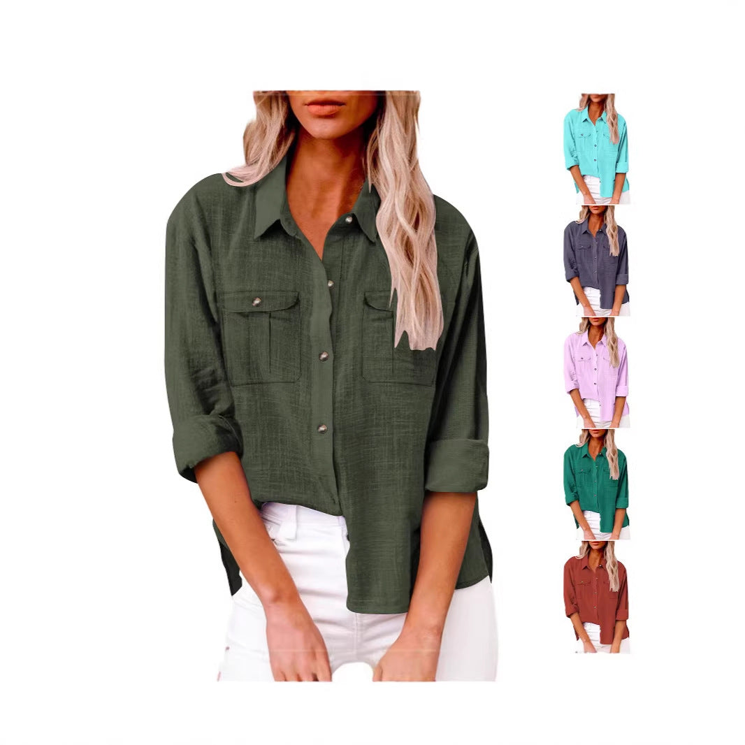 Damen Leichte Oversize-Hemdbluse aus Baumwollmischung mit Brusttaschen Drune