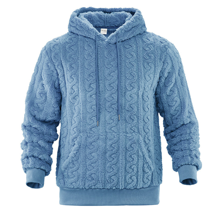 Herren Flauschiger Sherpa-Hoodie mit Zopfmuster, Kängurutasche und Rippbündchen Drune