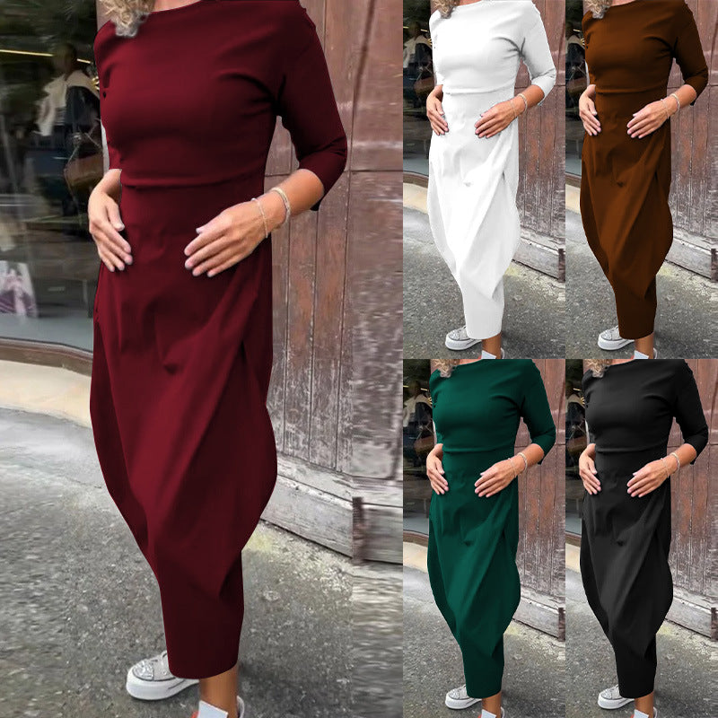Frauen Einfach Midi Kleid mit Bootsausschnitt, Taillierte Passform und Tulpenrock-Detail Drune