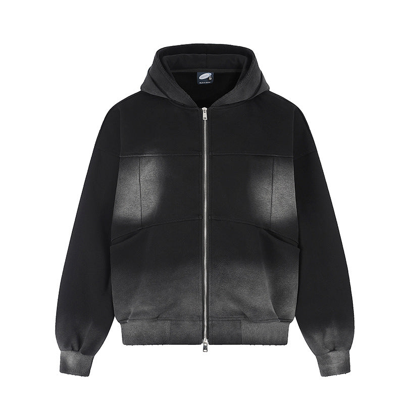 Unisex Kapuzen-Zipjacke mit Ombre‑Färbung, Oversize‑Silhouette und Kängurutaschen Drune