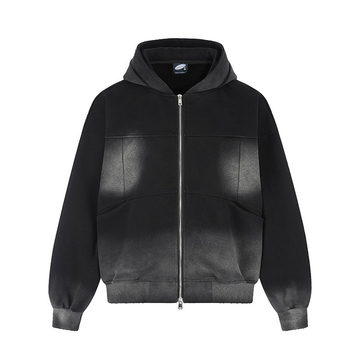 Unisex Kapuzen-Zipjacke mit Ombre‑Färbung, Oversize‑Silhouette und Kängurutaschen Drune