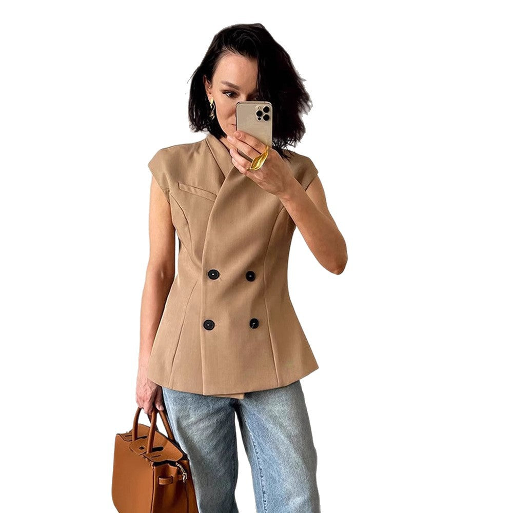 Damen Ärmellose taillierte Blazer-Weste mit doppelter Knopfleiste & strukturierter Schulterpartie Drune