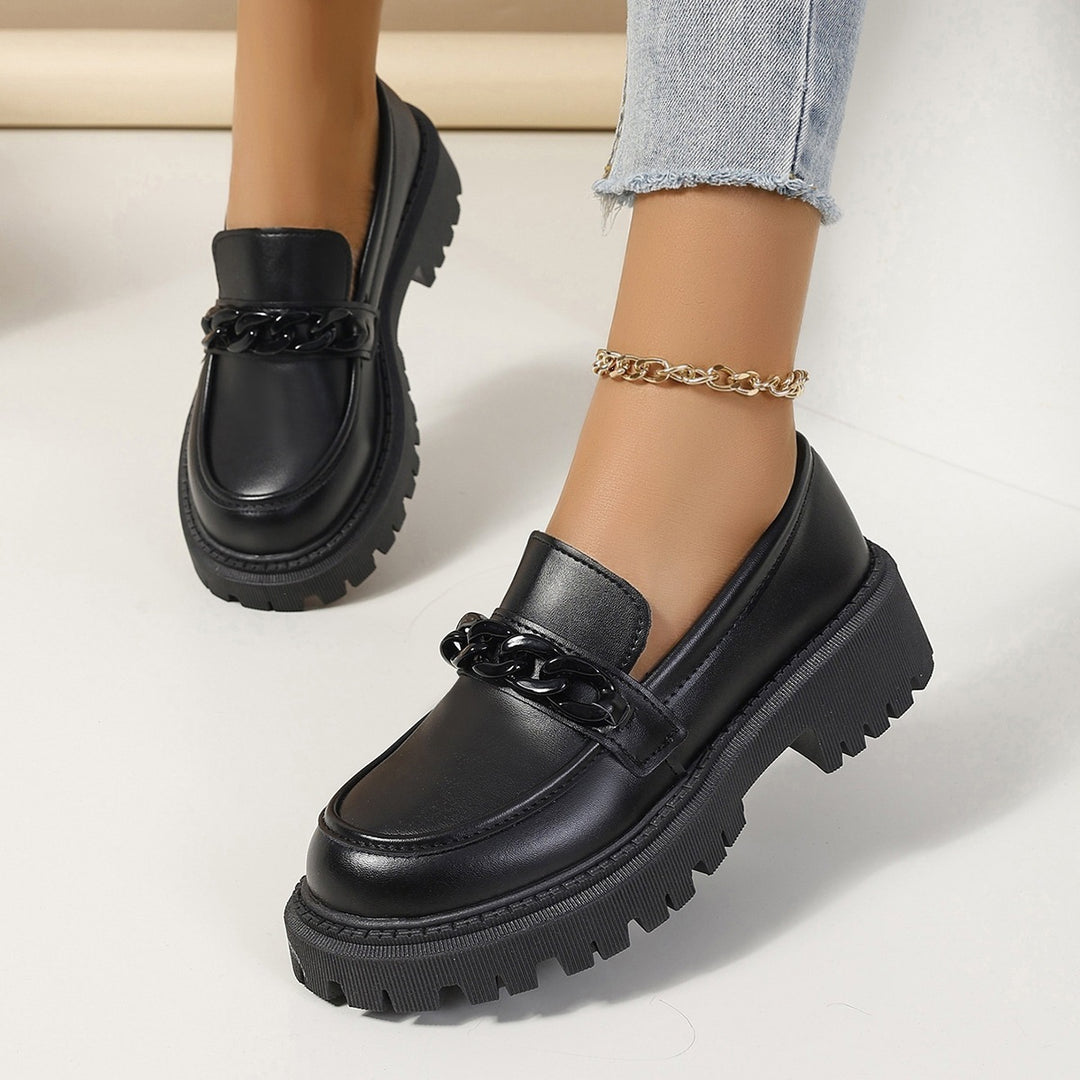 Damen Modische Slip-On-Loafer mit dicker Profilsohle und Kettenapplikation Drune