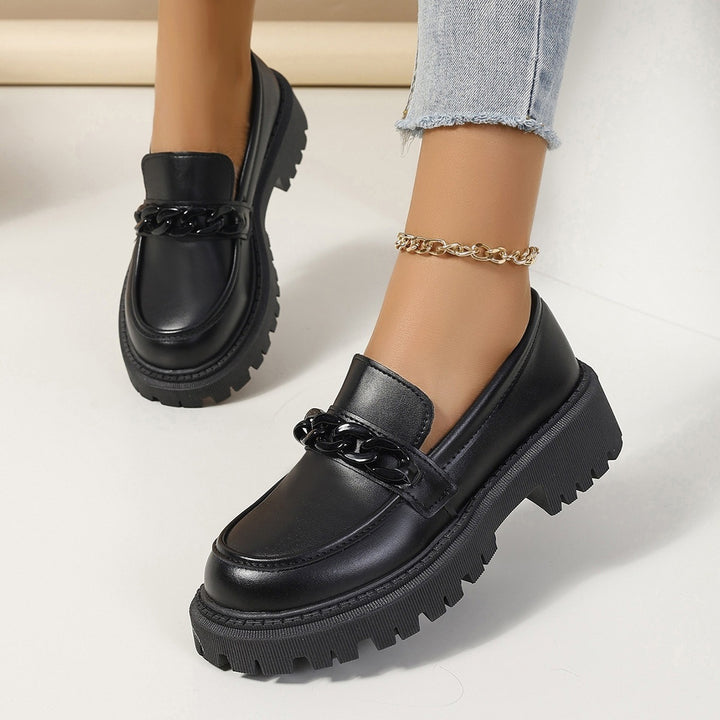 Damen Modische Slip-On-Loafer mit dicker Profilsohle und Kettenapplikation Drune