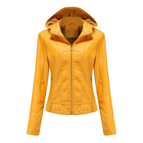 Damen stilvolle Kunstlederjacke mit hochabschließendem Kragen und elastischen Bündchen Drune