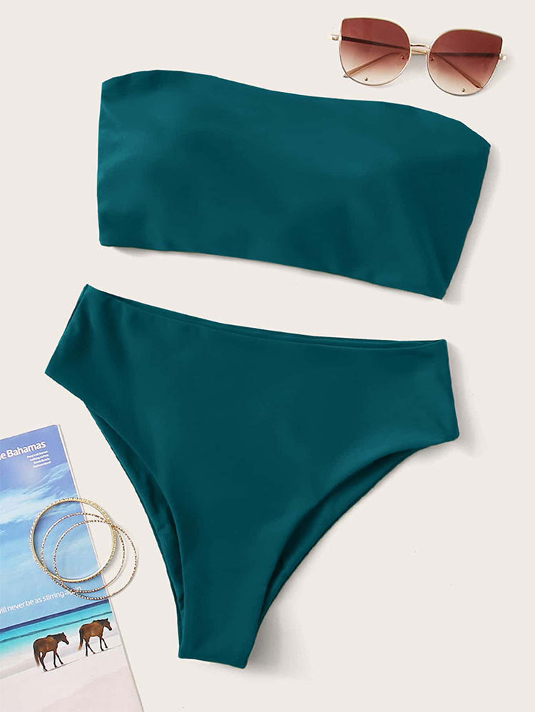Damen Bandeau-Bikini mit hochgeschnittenem Unterteil Drune