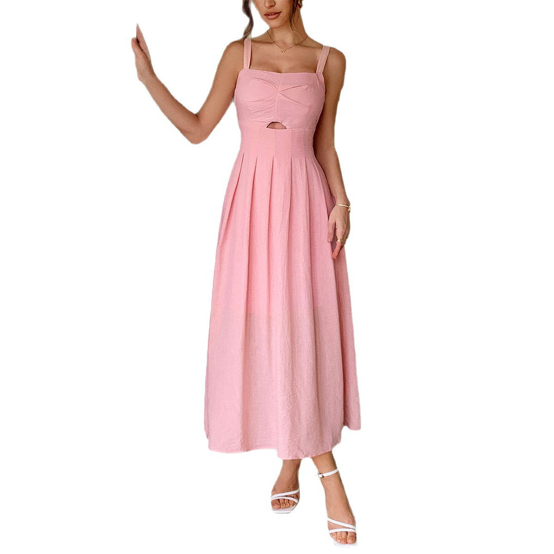 Damen Knielanges Leinenkleid mit ausgestelltem Rock und V-Ausschnitt Drune