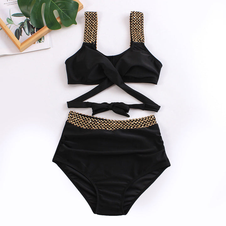 Damen Hochtailliertes Bikini-Set mit stilvollem Wickel-Oberteil Drune