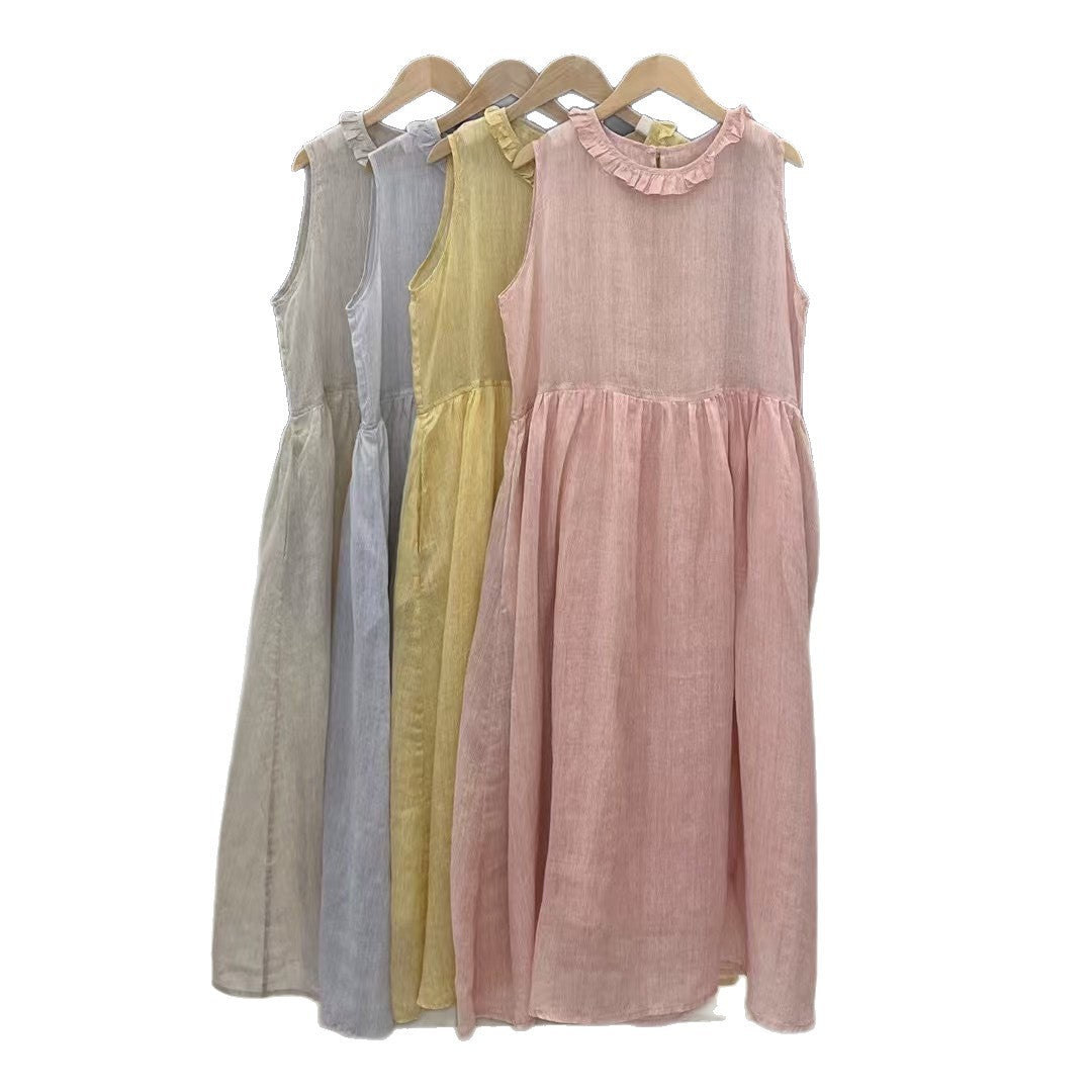 Damen Relaxed Fit Rüsch-Leinen-Maxi-Kleid Drune