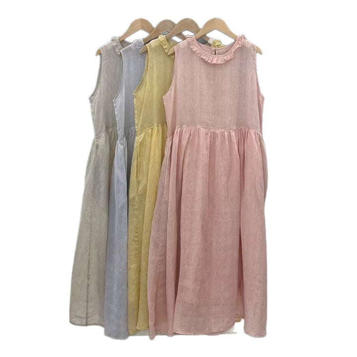 Damen Relaxed Fit Rüsch-Leinen-Maxi-Kleid Drune
