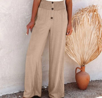 Damen Weite Sommerhose mit elastischem Bund und praktischen Knopfdetails Drune