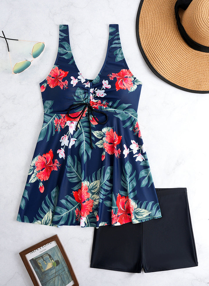 Damen Tankini-Set mit modischem Volant und grafischem Pfauenmuster Drune