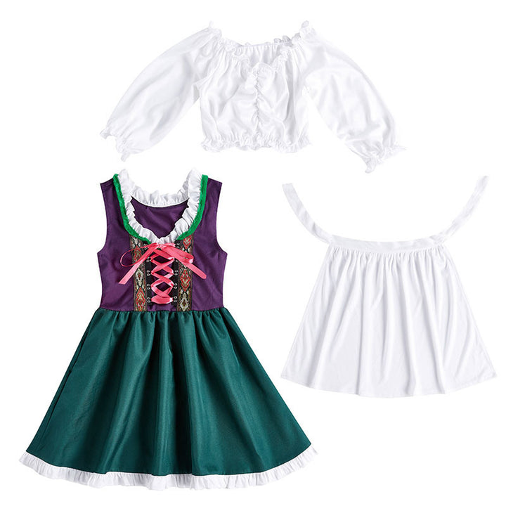 Damen nan dreiteiliges Trachtenkleid Dirndl Kostümset mit Schnürung, tailliertem Rock und abnehmbarer Carmenbluse Drune