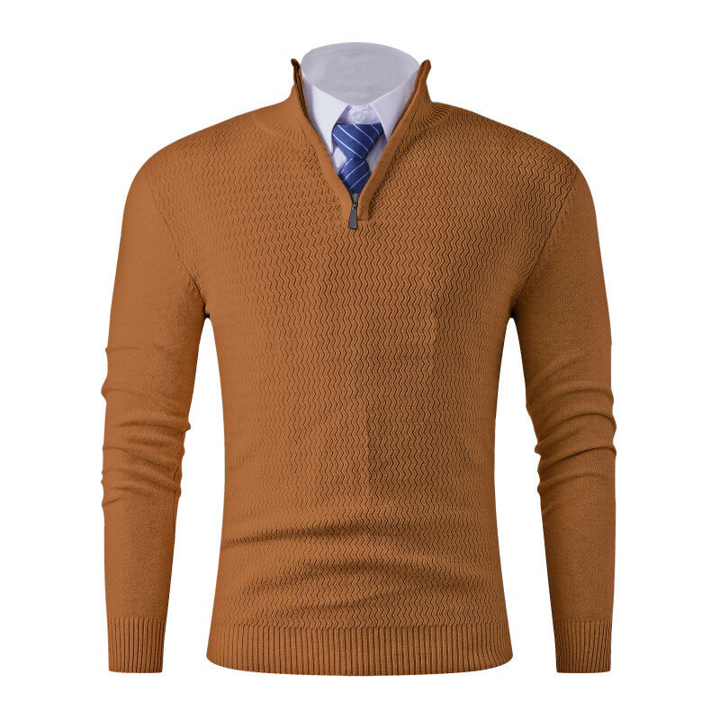 Herren nan feinstrickpullover mit Stehkragen und halbem Reißverschluss, Strukturstrick und schlanker Business-Casual-Passform Drune