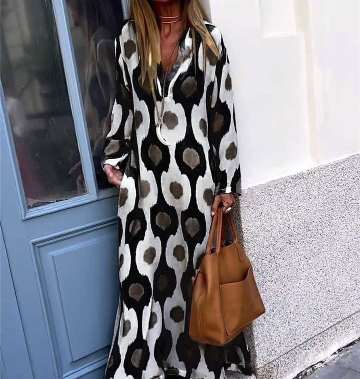 Damen Langes Boho-Maxikleid mit V-Ausschnitt, lockerem Schnitt und auffälligem Allover-Print Drune