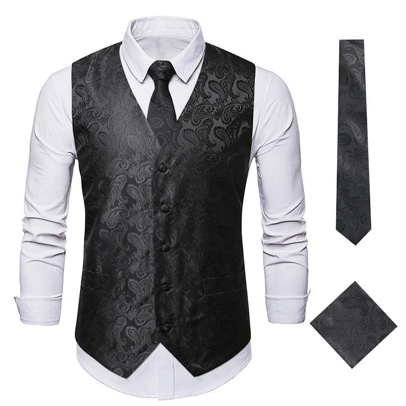 Herren elegante Weste mit feinem Paisleymuster und passendem Krawatten-Set Drune