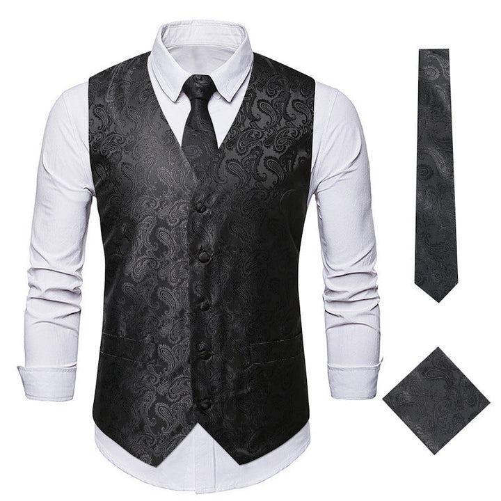 Herren elegante Weste mit feinem Paisleymuster und passendem Krawatten-Set Drune
