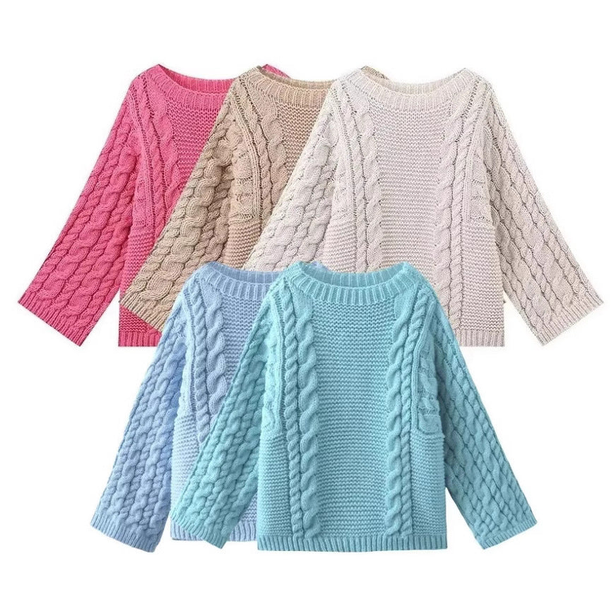 Damen kuscheliger Strickpullover mit Zopfmuster und weitem Schnitt Drune