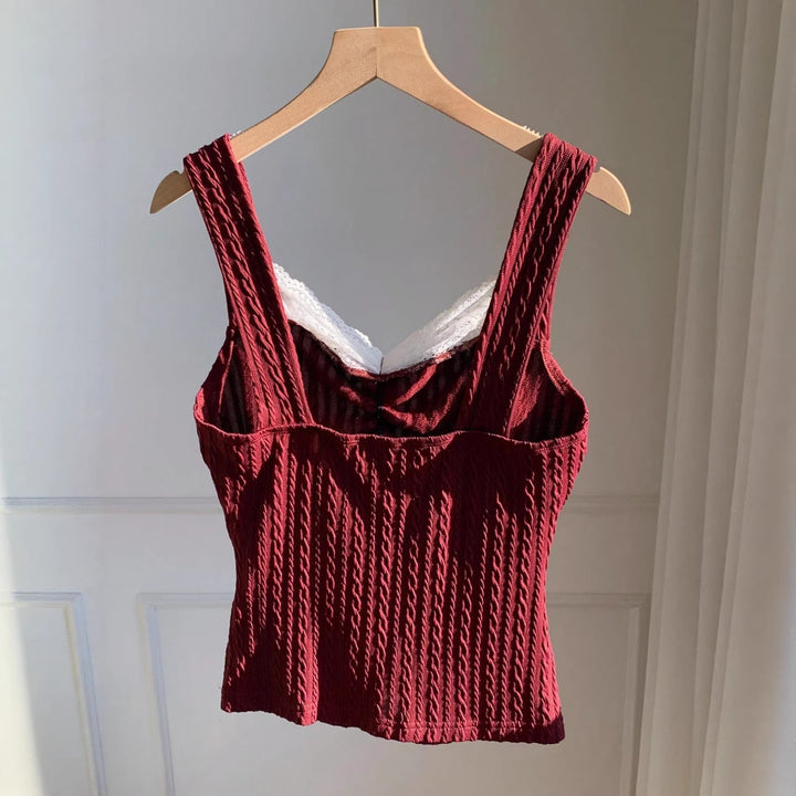 Damen Spitzen-Detail Top Drune