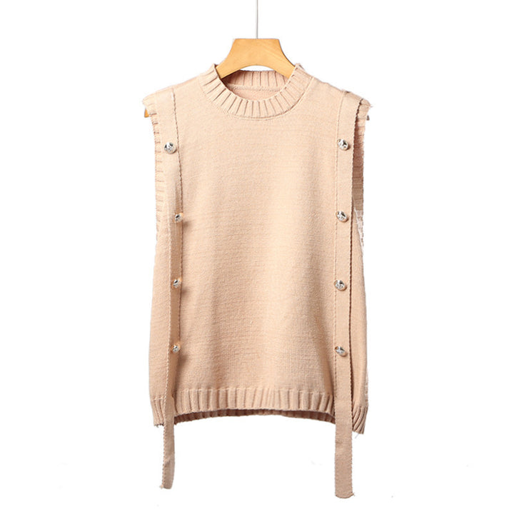 Damen Strickweste mit Knopfverschlüssen und seitlichen Bändern Drune