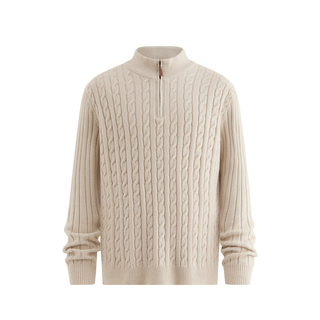 Herren Klassischer Grobstrickpullover mit Zippkragen Drune