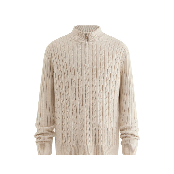 Herren Klassischer Grobstrickpullover mit Zippkragen Drune