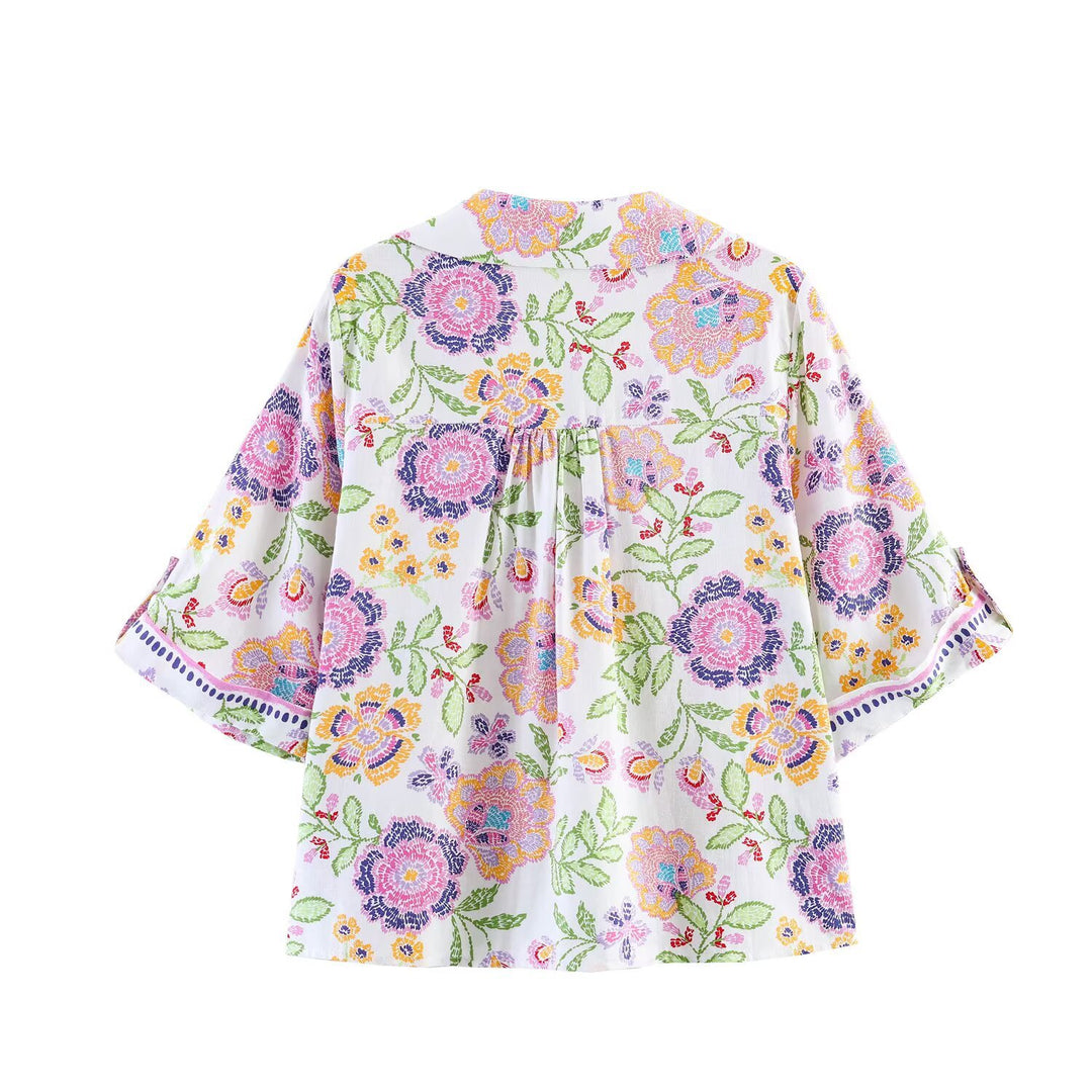 Damen Weite Palazzo‑Hose mit floraler Stickerei und Hoher Taille Drune