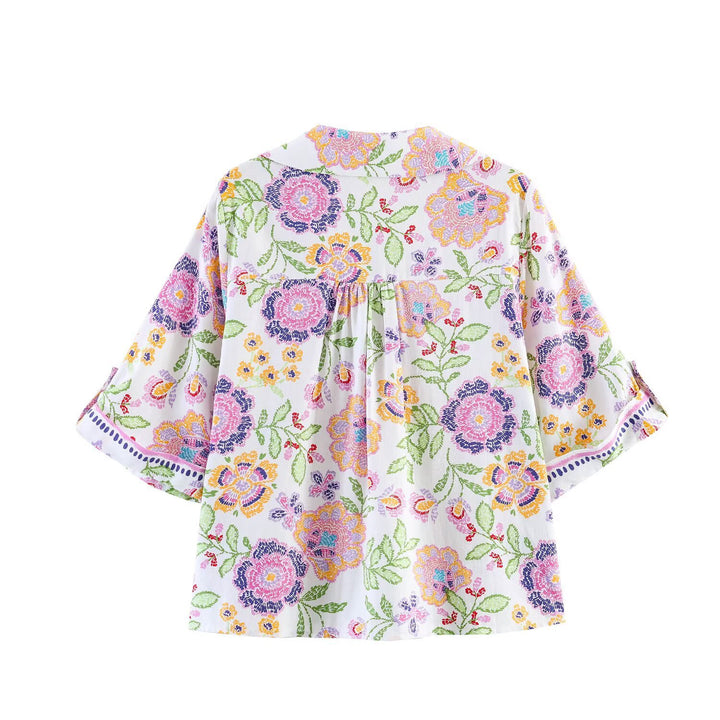 Damen Weite Palazzo‑Hose mit floraler Stickerei und Hoher Taille Drune