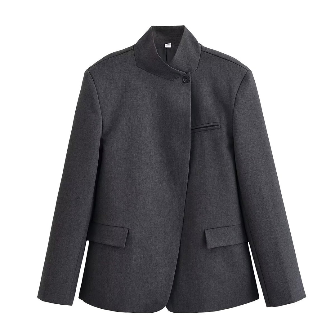 Damen Kurzblazer im Boxy‑Schnitt mit Stehkragen und verdeckter Ein-Knopf‑Leiste Drune