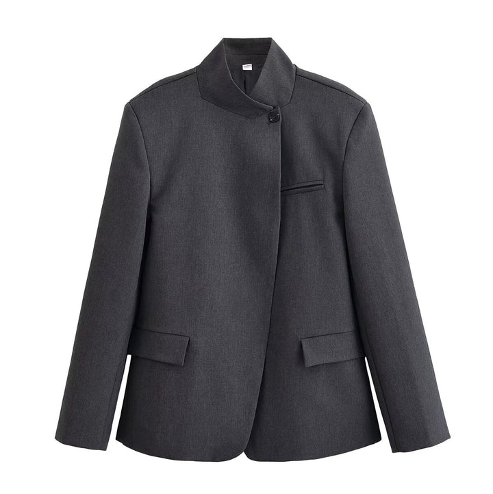 Damen Kurzblazer im Boxy‑Schnitt mit Stehkragen und verdeckter Ein-Knopf‑Leiste Drune