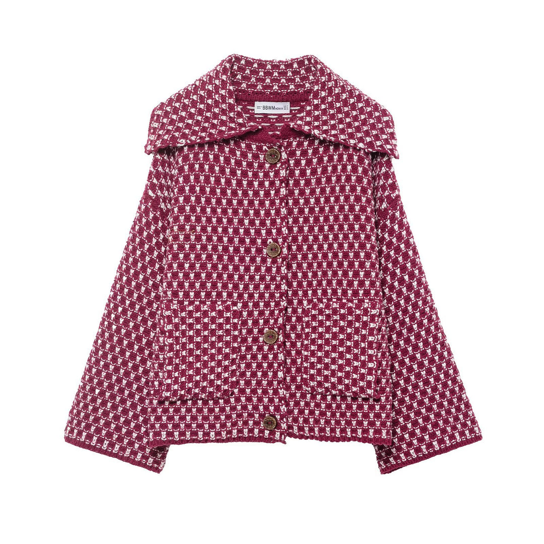 Damen Kurzjacke im Bouclé‑Waffelmuster mit großem Umlegekragen Drune